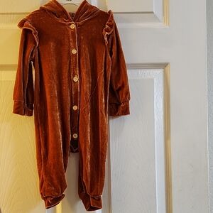 Rachel Zoe Velvet Baby Onesie in Warm Orange